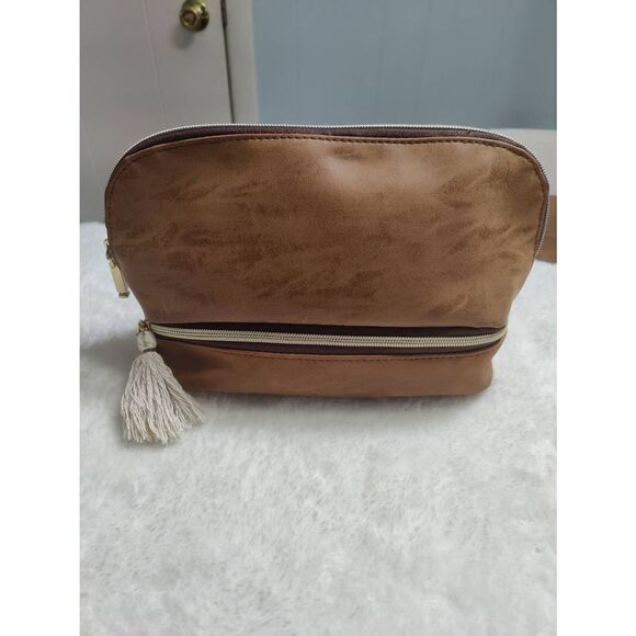 Kestrel Faux Leather Cosmetic Bag with Zippered Bottom Compartment - Picture 1 of 6